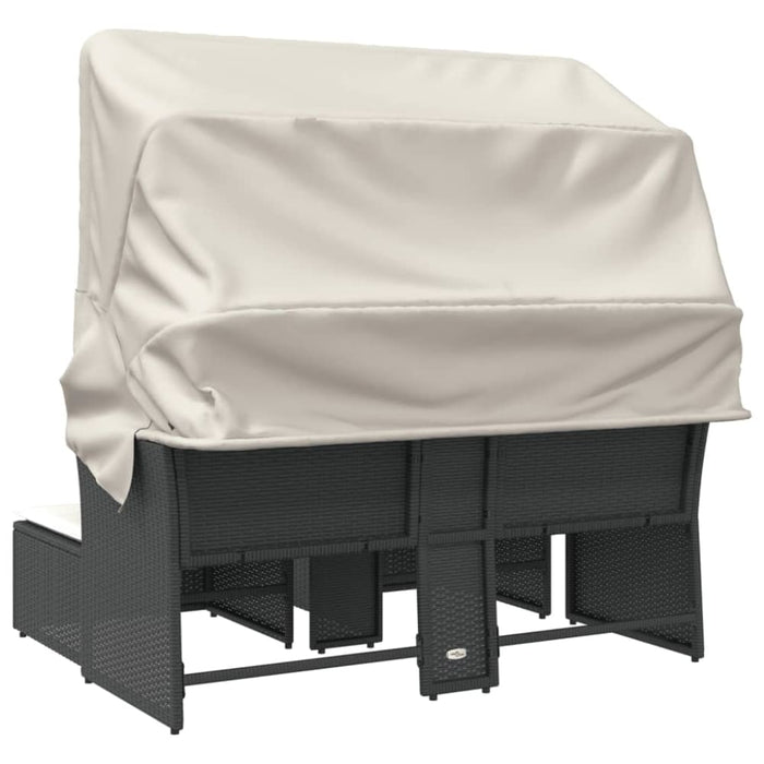 Garden Sofa 2-seater with Canopy and Stools Black Poly