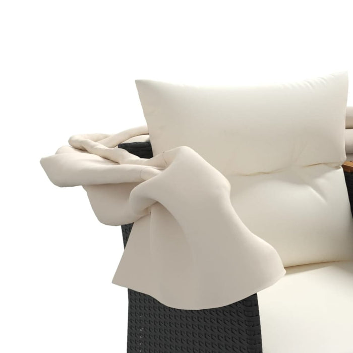 Garden Sofa 2-seater with Canopy and Stools Black Poly