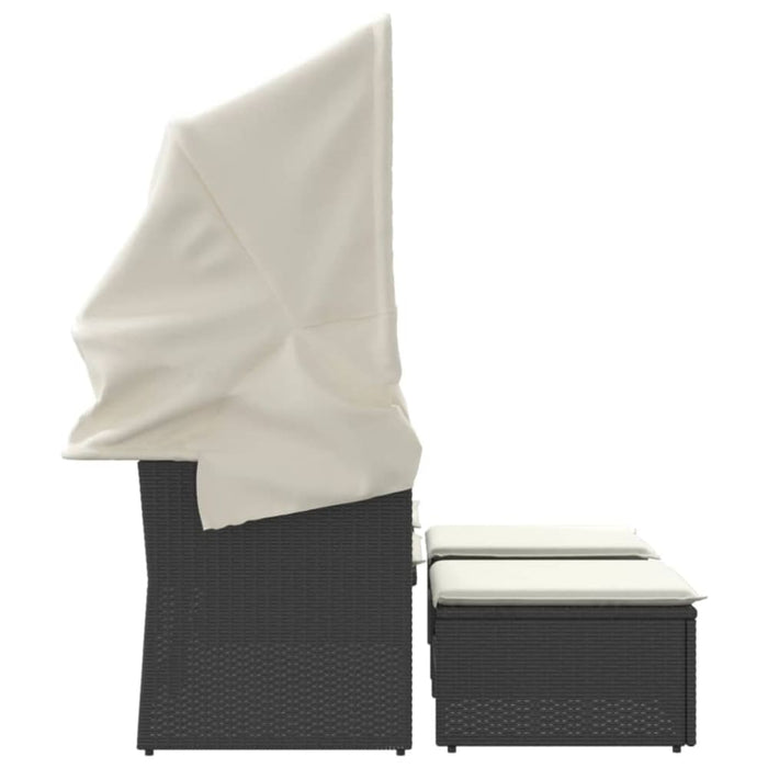 Garden Sofa 2-seater with Canopy and Stools Black Poly