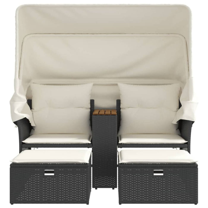 Garden Sofa 2-seater with Canopy and Stools Black Poly