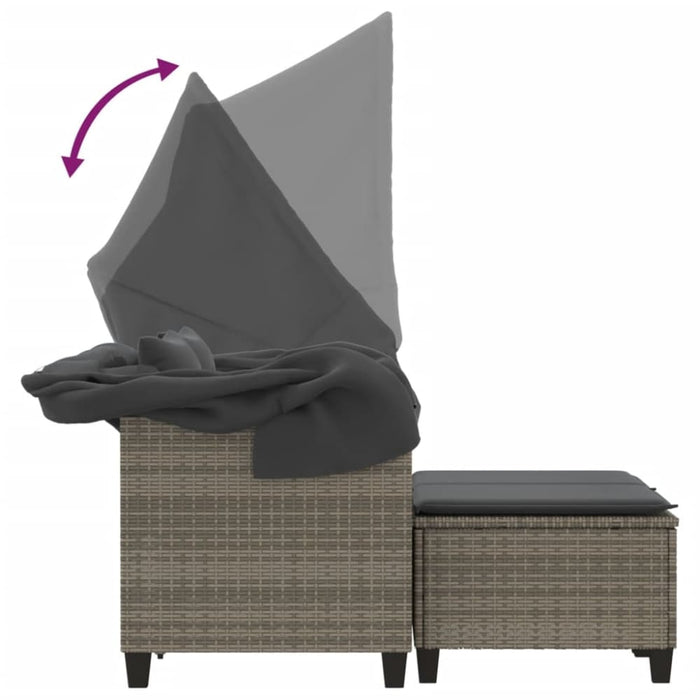 Garden Sofa 2-seater with Canopy and Stools Grey Poly