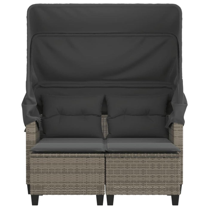 Garden Sofa 2-seater with Canopy and Stools Grey Poly