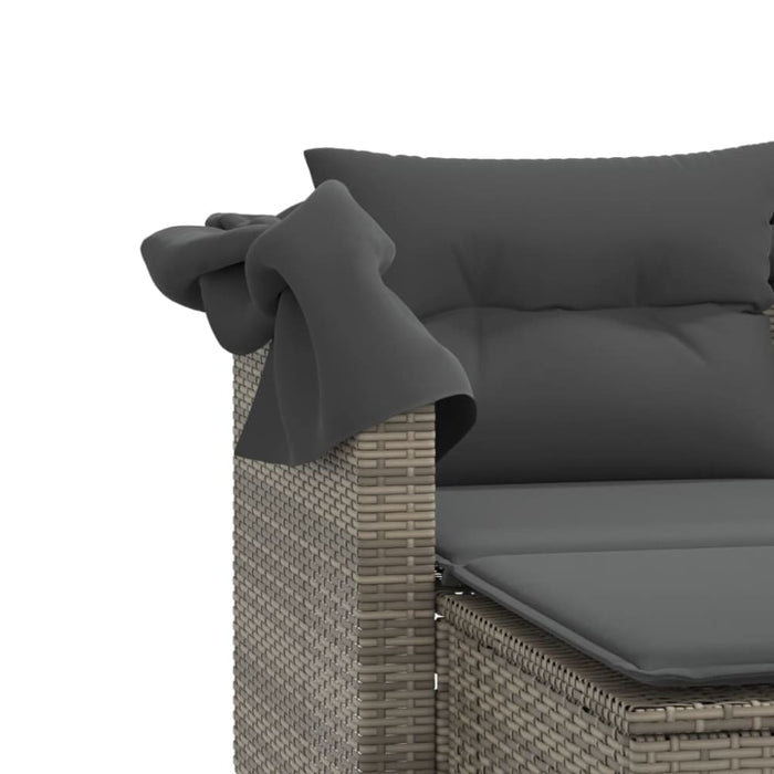 Garden Sofa 2-seater with Canopy and Stools Grey Poly
