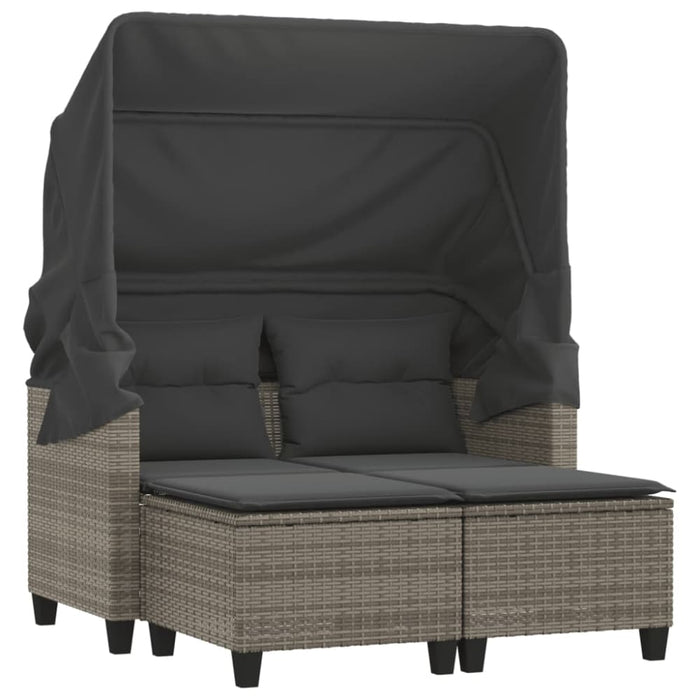 Garden Sofa 2-seater with Canopy and Stools Grey Poly