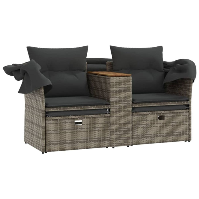 Garden Sofa 2-seater with Canopy and Stools Grey Poly