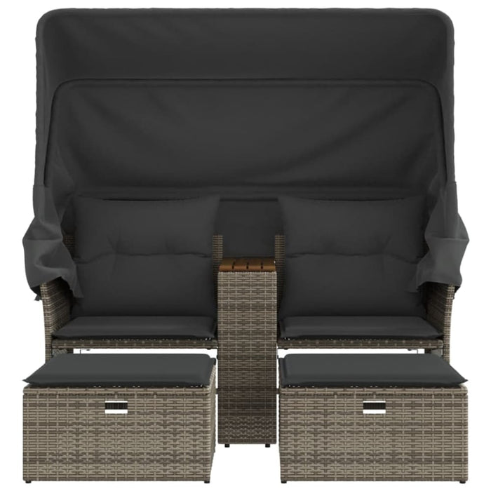 Garden Sofa 2-seater with Canopy and Stools Grey Poly