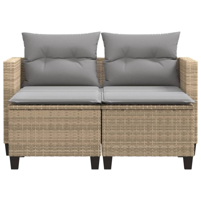 Garden Sofa 2-seater with Stools Beige Poly Rattan Tlpikp