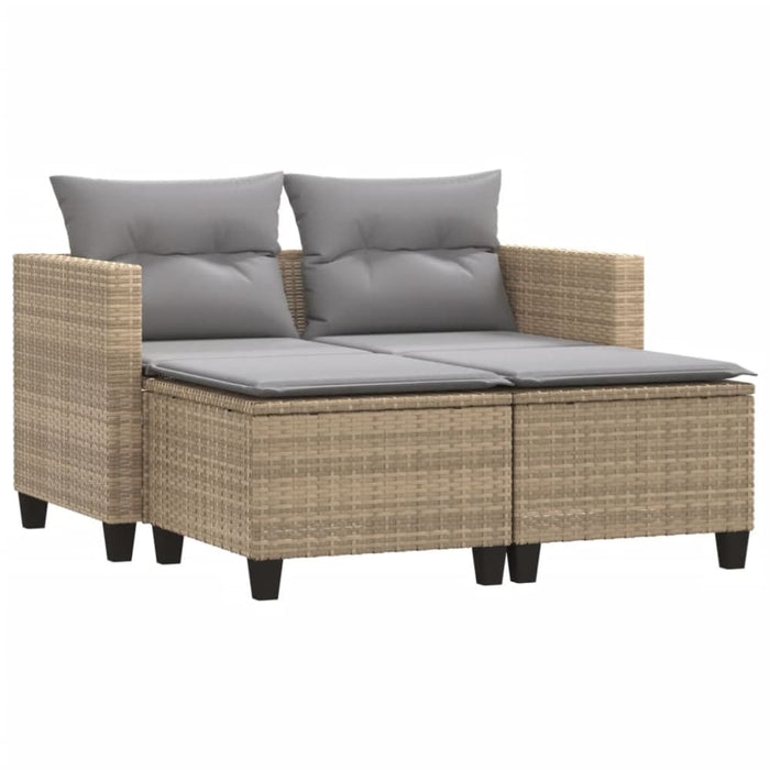 Garden Sofa 2-seater with Stools Beige Poly Rattan Tlpikp
