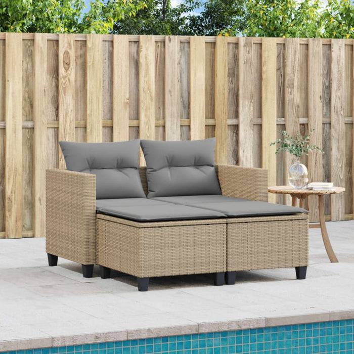 Garden Sofa 2-seater with Stools Beige Poly Rattan Tlpikp