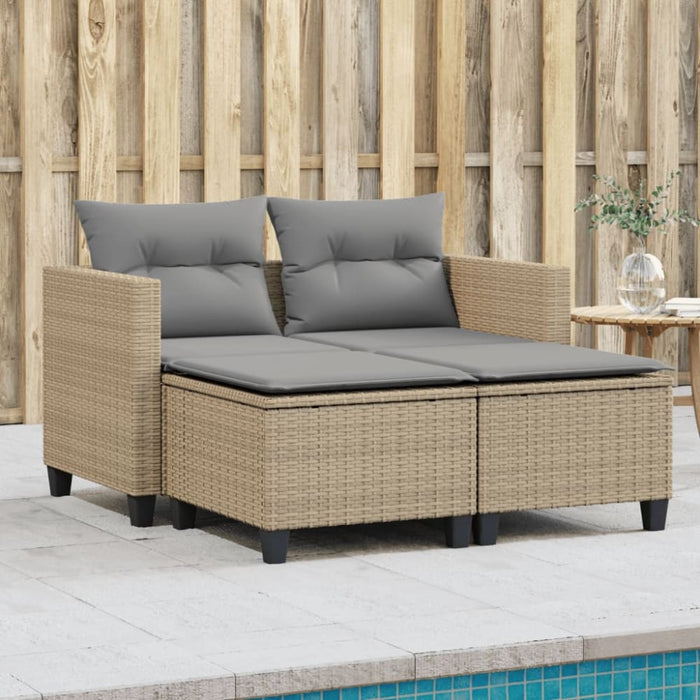 Garden Sofa 2-seater with Stools Beige Poly Rattan Tlpikp