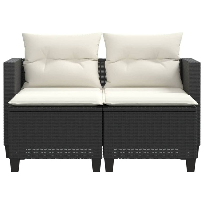 Garden Sofa 2-seater with Stools Black Poly Rattan Tlpikb