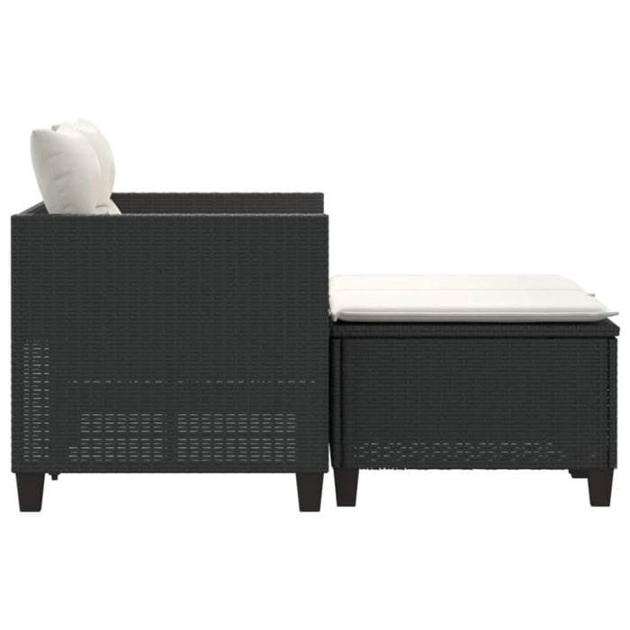 Garden Sofa 2-seater with Stools Black Poly Rattan Tlpikb