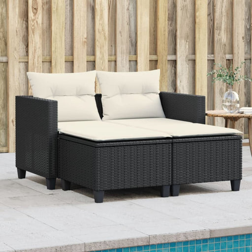Garden Sofa 2-seater with Stools Black Poly Rattan Tlpikb