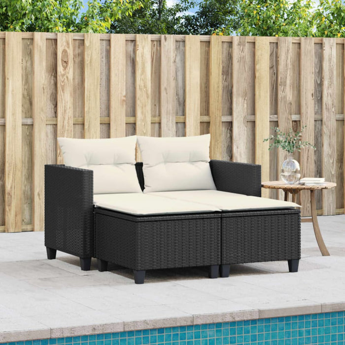 Garden Sofa 2-seater with Stools Black Poly Rattan Tlpikb