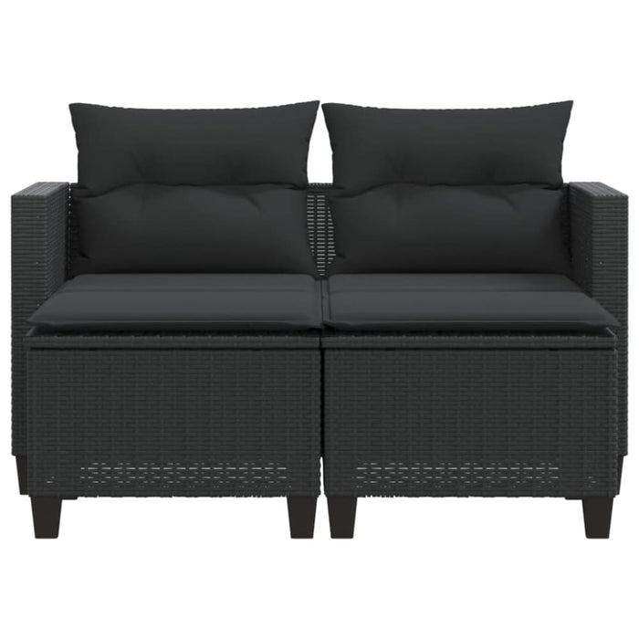 Garden Sofa 2-seater with Stools Black Poly Rattan Tlpiko