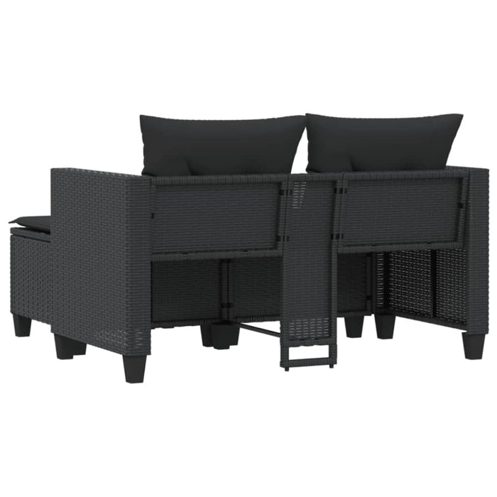 Garden Sofa 2-seater with Stools Black Poly Rattan Tlpiko