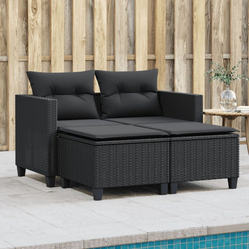 Garden Sofa 2-seater with Stools Black Poly Rattan Tlpiko