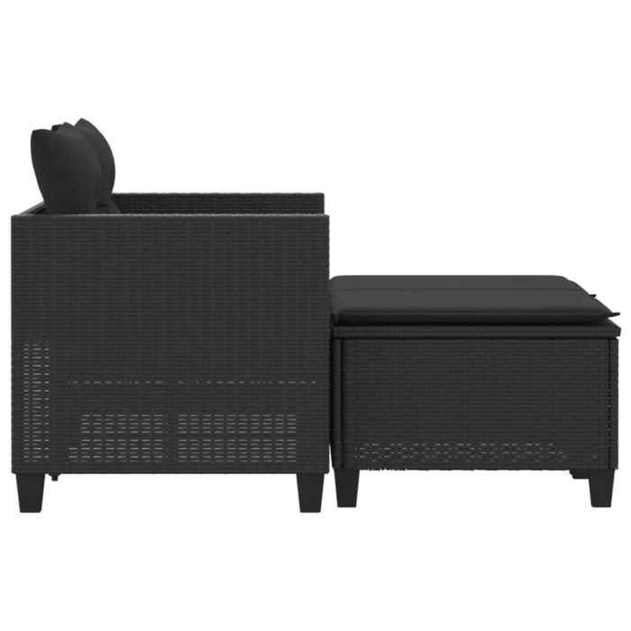 Garden Sofa 2-seater with Stools Black Poly Rattan Tlpiko