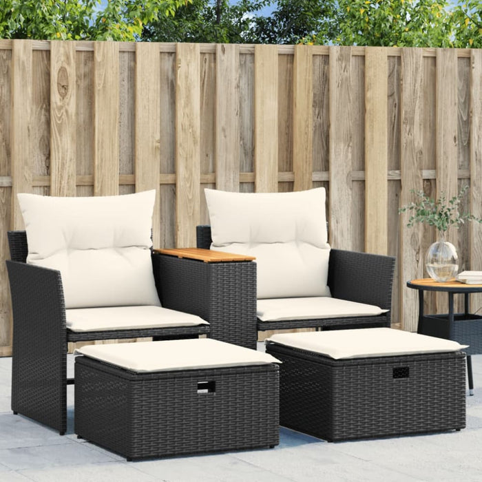 Garden Sofa 2-seater with Stools Black Poly Rattan Tlpnbt