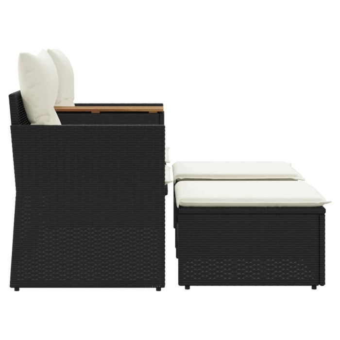 Garden Sofa 2-seater with Stools Black Poly Rattan Tlpnbt