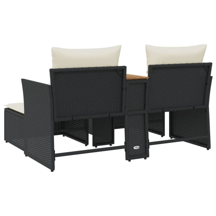 Garden Sofa 2-seater with Stools Black Poly Rattan Tlpnbt
