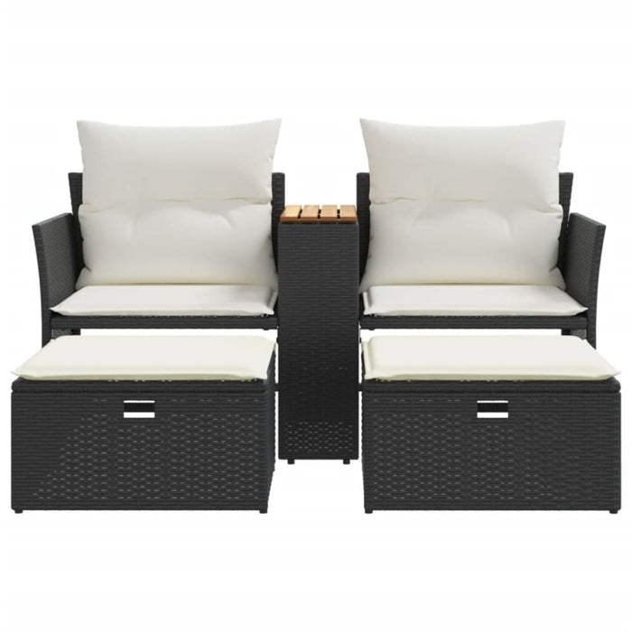 Garden Sofa 2-seater with Stools Black Poly Rattan Tlpnbt