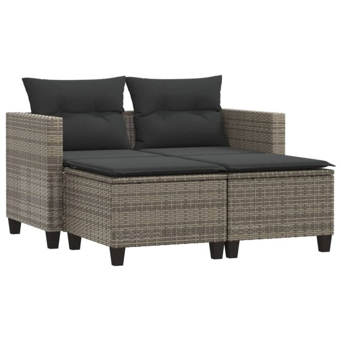 Garden Sofa 2-seater with Stools Grey Poly Rattan Tlpikt