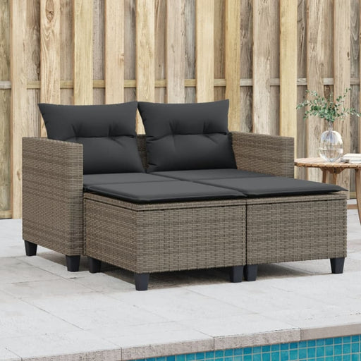 Garden Sofa 2-seater with Stools Grey Poly Rattan Tlpikt