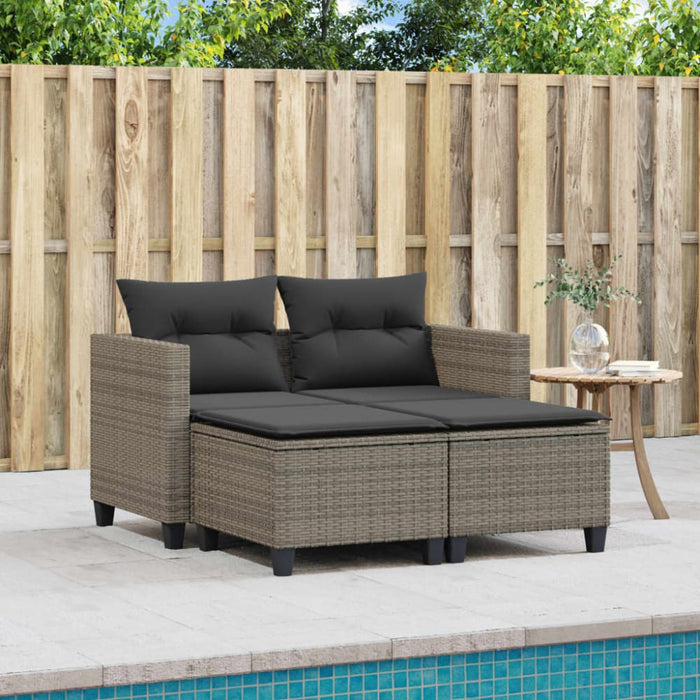 Garden Sofa 2-seater with Stools Grey Poly Rattan Tlpikt