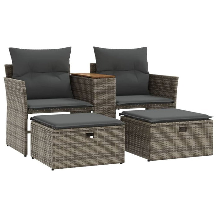 Garden Sofa 2-seater with Stools Grey Poly Rattan Tlpnba