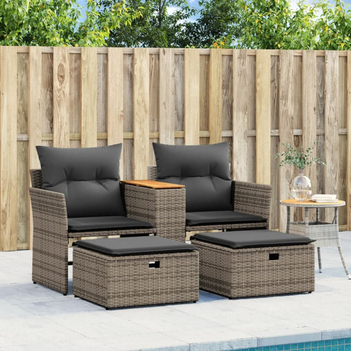 Garden Sofa 2-seater with Stools Grey Poly Rattan Tlpnba