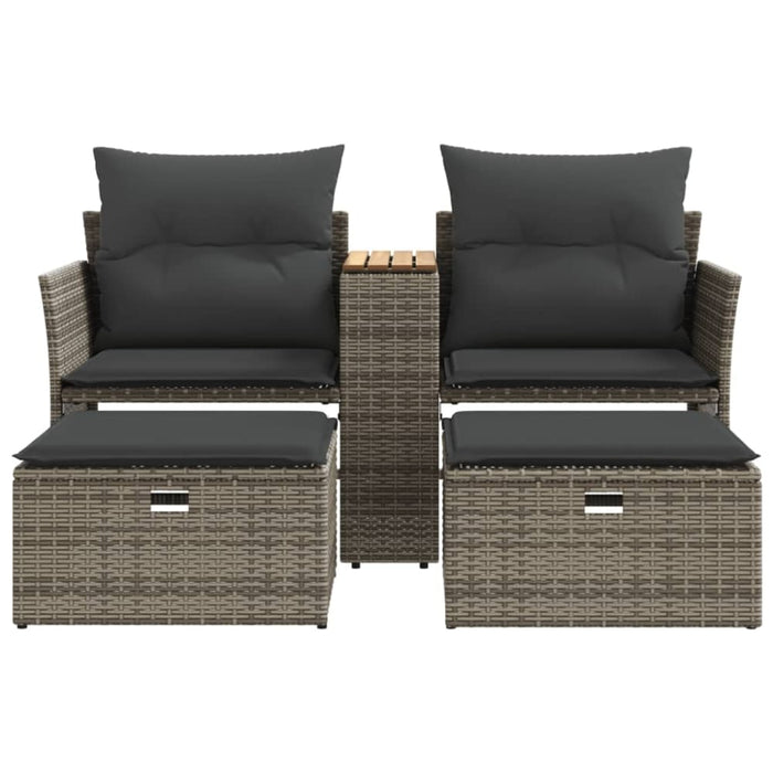 Garden Sofa 2-seater with Stools Grey Poly Rattan Tlpnba