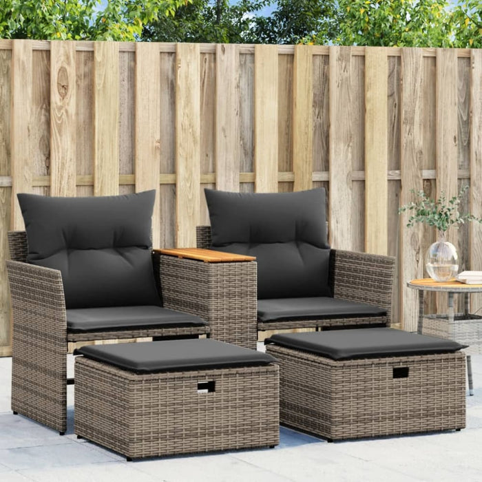 Garden Sofa 2-seater with Stools Grey Poly Rattan Tlpnba