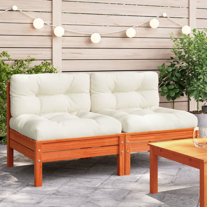 Garden Sofa Armless with Cushions 2 Pcs Wax Brown Solid