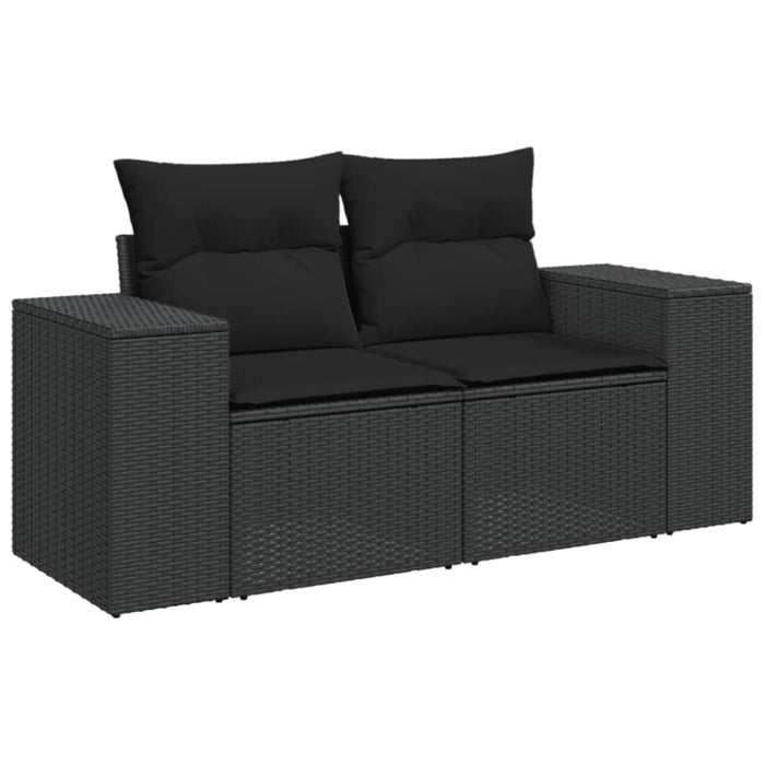 Garden Sofa With Cushions 2-seater Black Poly Rattan Tlpkia