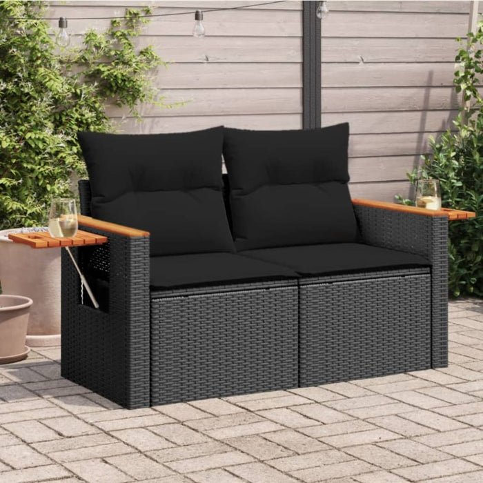 Garden Sofa With Cushions 2-seater Black Poly Rattan Tlpkin