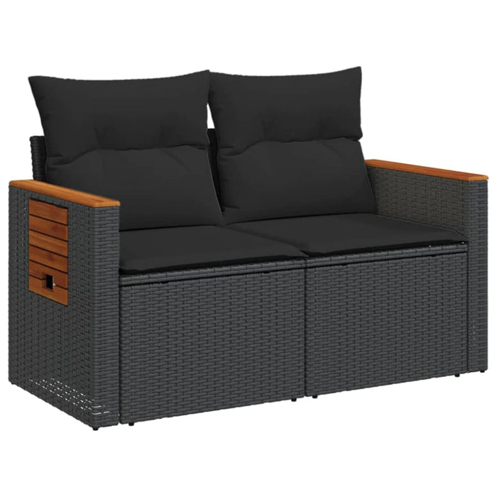 Garden Sofa With Cushions 2-seater Black Poly Rattan Tlpkin