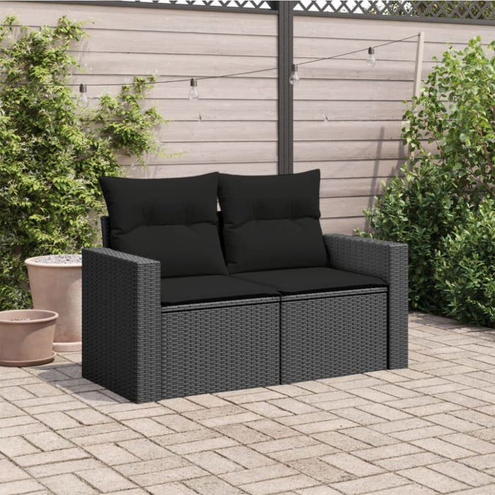 Garden Sofa With Cushions 2-seater Black Poly Rattan Tlpkio