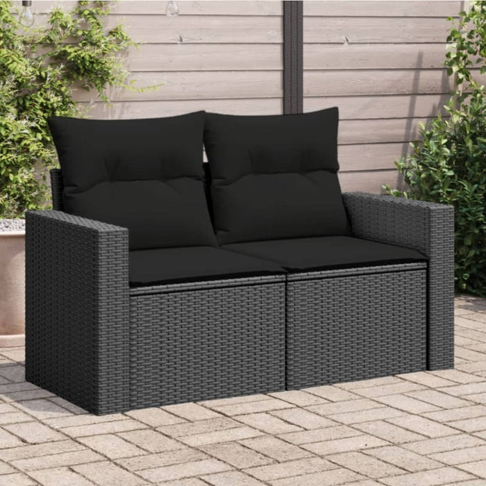 Garden Sofa With Cushions 2-seater Black Poly Rattan Tlpkio