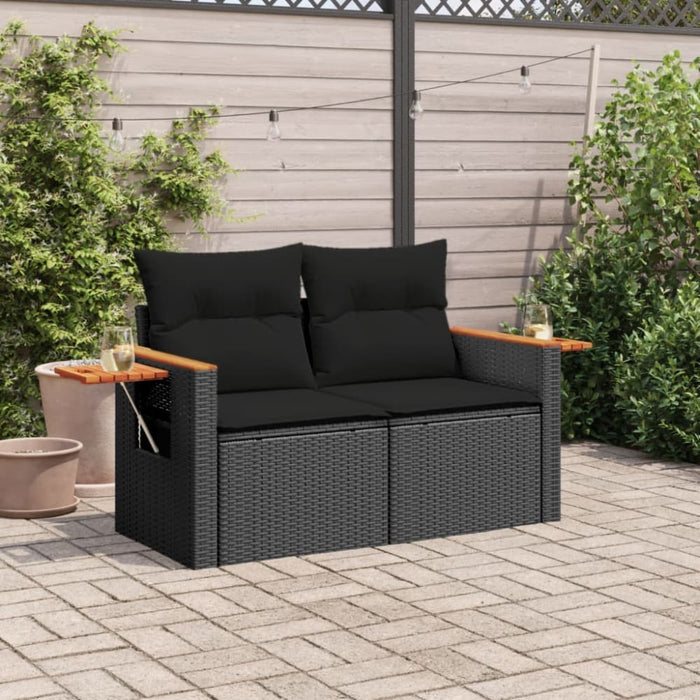 Garden Sofa With Cushions 2-seater Black Poly Rattan Tlpkka