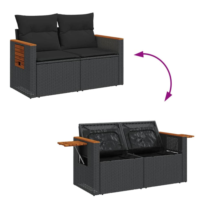 Garden Sofa With Cushions 2-seater Black Poly Rattan Tlpkka