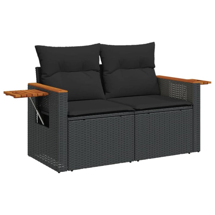 Garden Sofa With Cushions 2-seater Black Poly Rattan Tlpkka