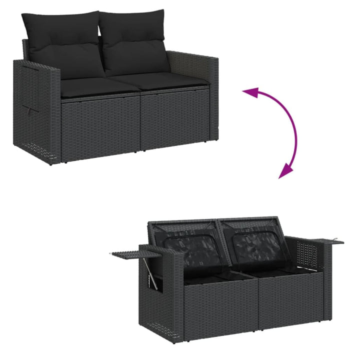 Garden Sofa With Cushions 2-seater Black Poly Rattan Tlpkkb