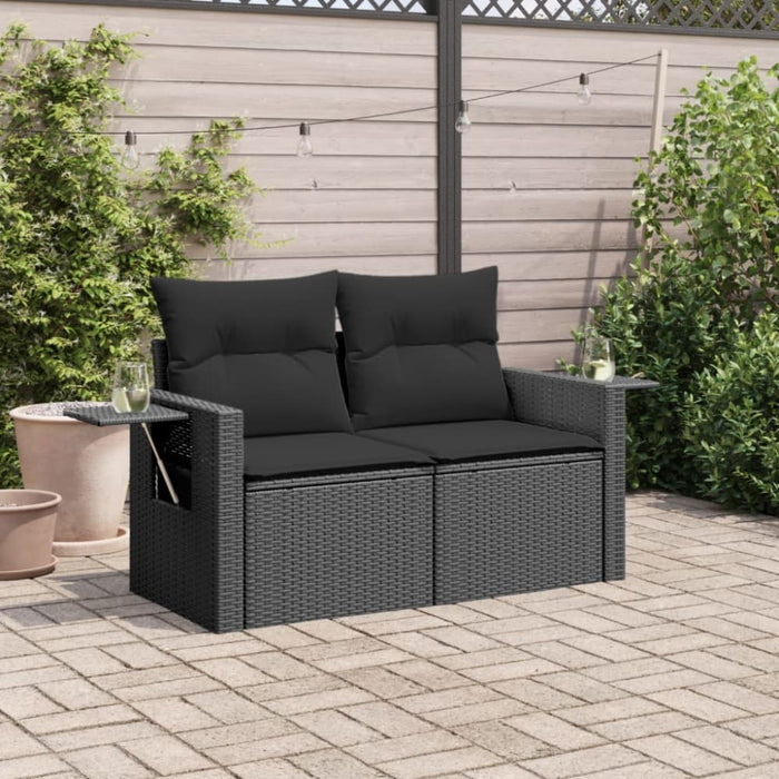 Garden Sofa With Cushions 2-seater Black Poly Rattan Tlpkkb