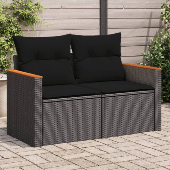 Garden Sofa With Cushions 2-seater Black Poly Rattan Tlpkkt