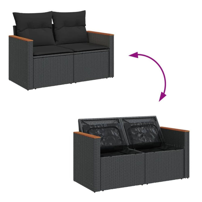 Garden Sofa With Cushions 2-seater Black Poly Rattan Tlpkkt