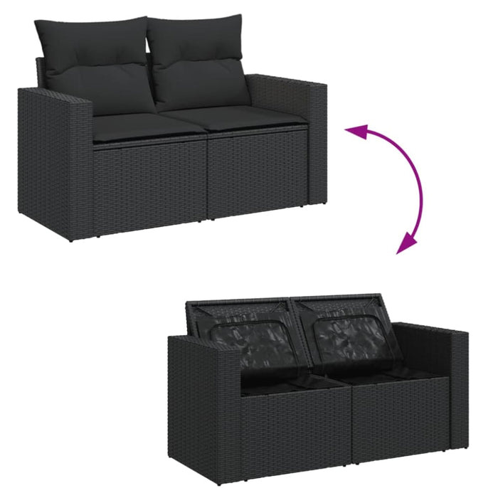 Garden Sofa With Cushions 2-seater Black Poly Rattan Tlpknk