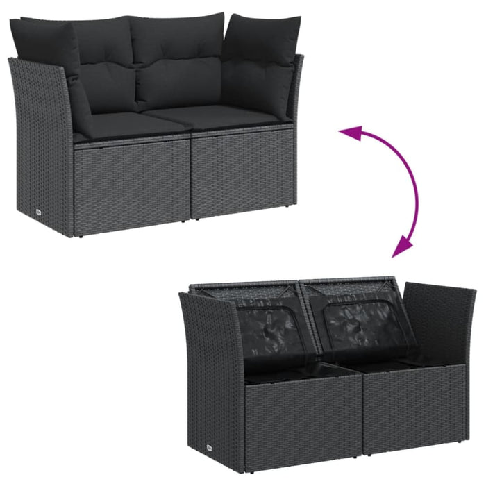 Garden Sofa With Cushions 2-seater Black Poly Rattan Tlpknl