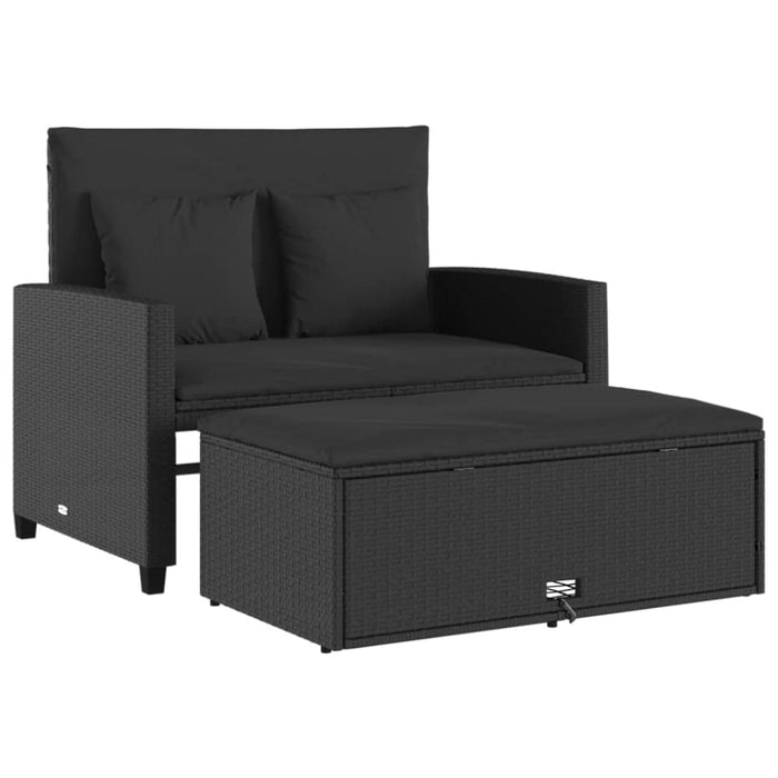 Garden Sofa with Cushions 2-seater Black Poly Rattan Tlpotx