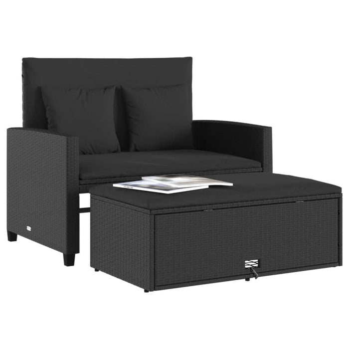 Garden Sofa with Cushions 2-seater Black Poly Rattan Tlpotx